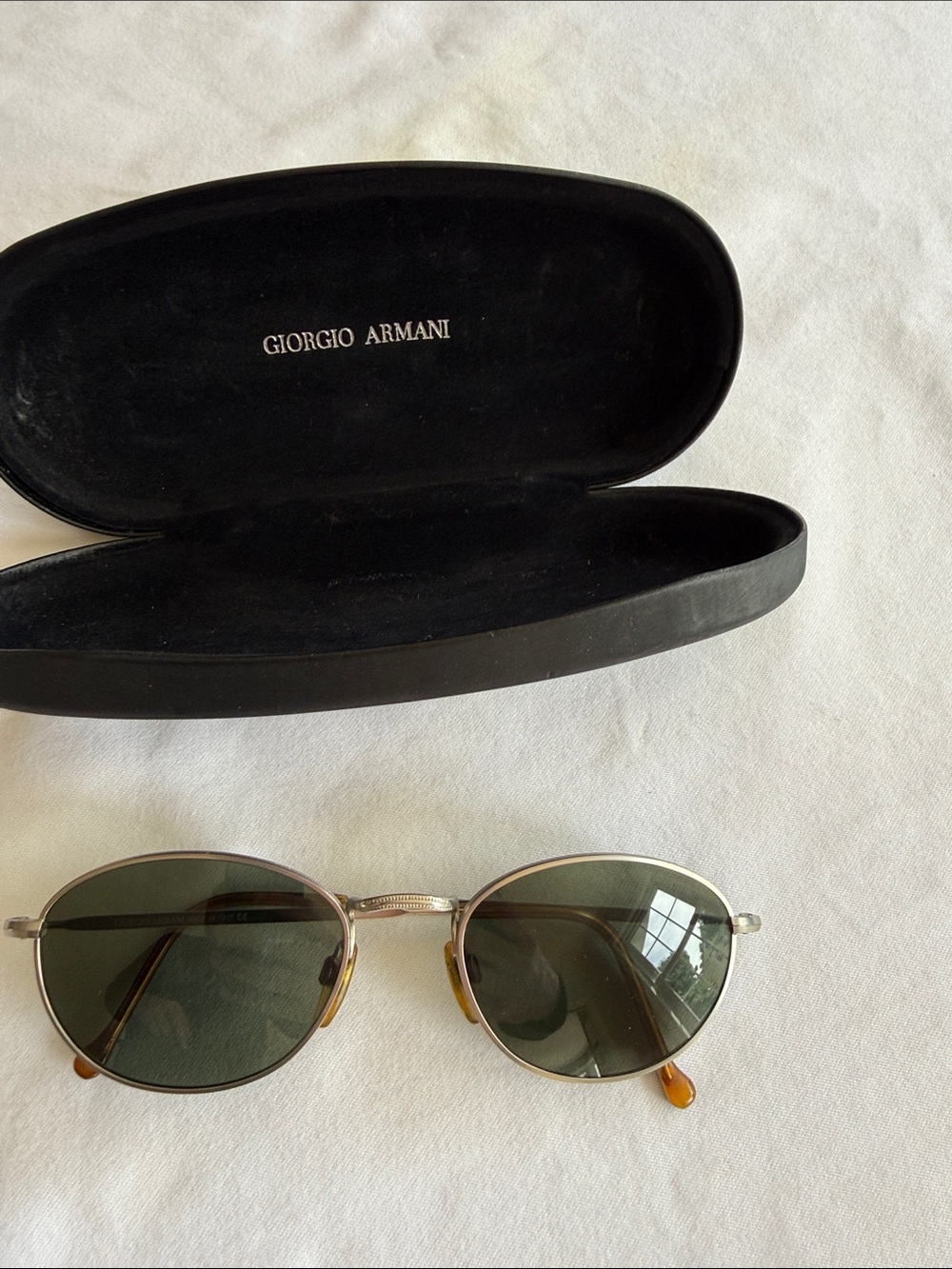 Giorgio Armani Silver Frame Sunglasses with Dark Green Lenses